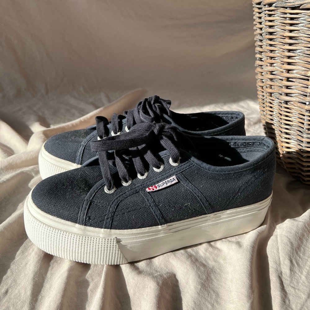 Superga Shoes’s Lace Up Platform Navy Blue Sneakers